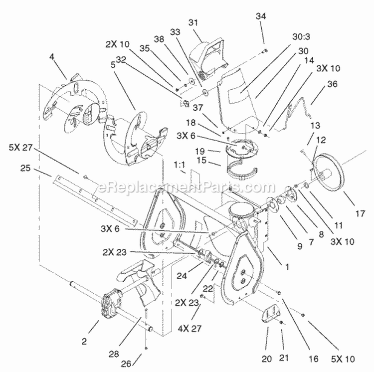 Auger & Housing Assembly Diagram and Parts List for 28232 220000001-220999999 - 2002 Lawn Boy Snow Blower